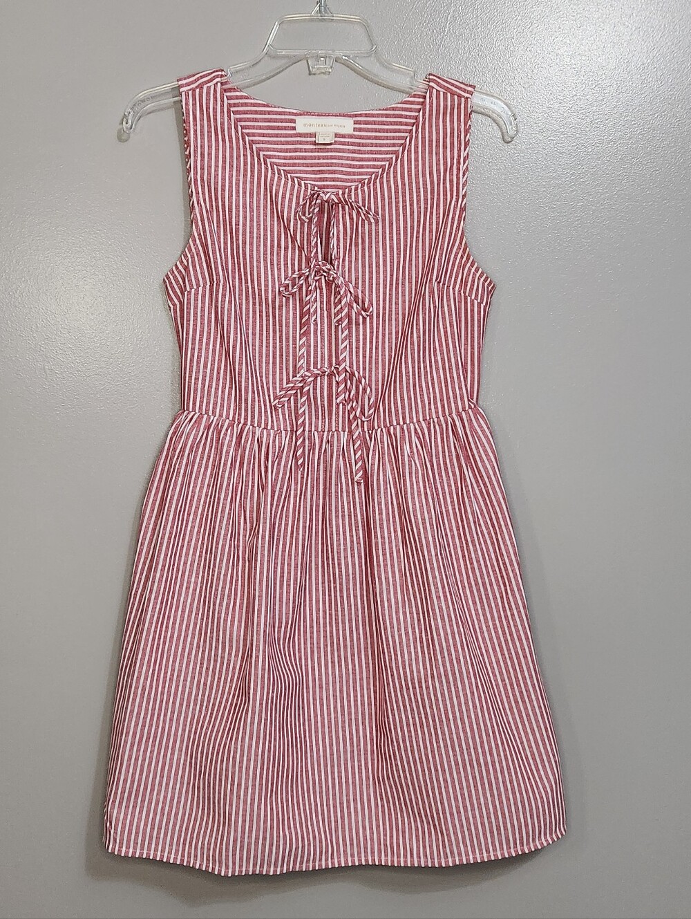 Monteau Red & White Striped Tie-Front Sundress Size Small
